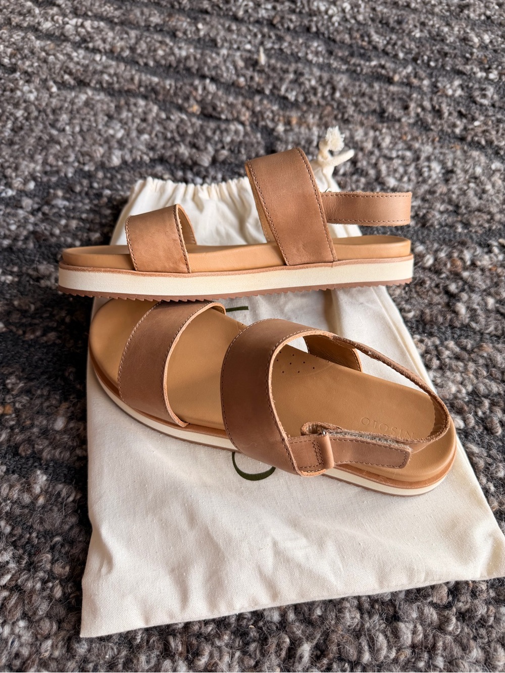 Nisolo Leather Two-Strap Flatform Sandals in Almond